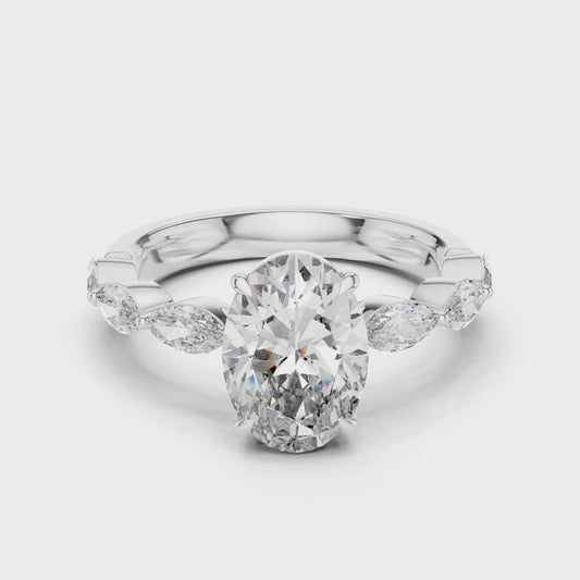 Oval-cut diamond ring with marquise diamond shank

Lab-grown diamond engagement ring with alternating marquise accents

Elegant oval and marquise diamond fine jewelry ring