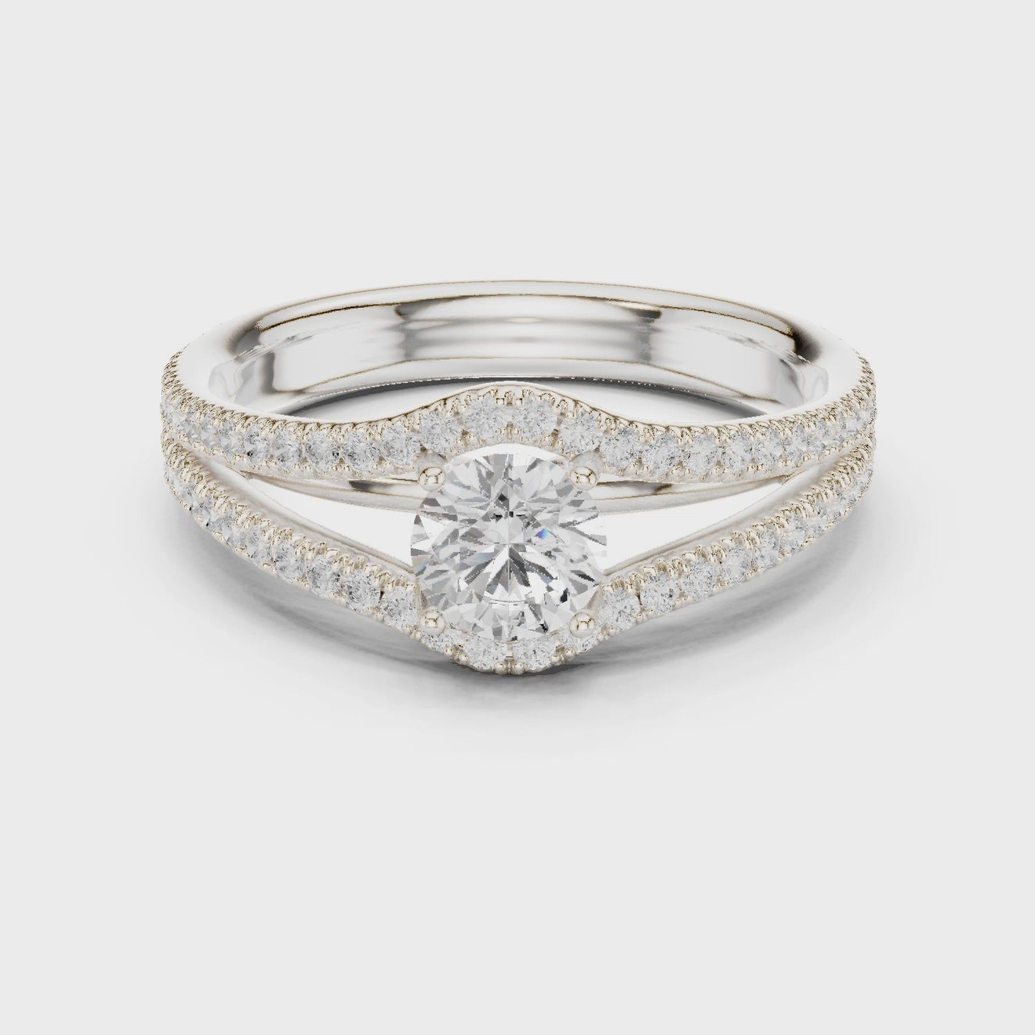 0.50 ct solitaire split shank diamond ring in 935 anti-tarnish silver

Lab-grown diamond solitaire ring with split shank design

Elegant silver solitaire engagement ring