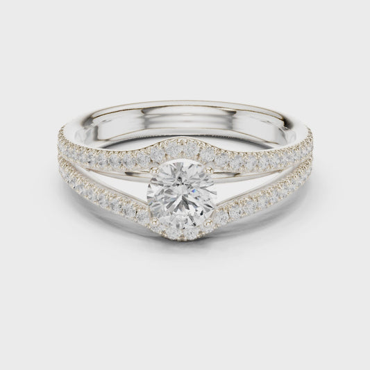 0.50 ct solitaire split shank diamond ring in 935 anti-tarnish silver

Lab-grown diamond solitaire ring with split shank design

Elegant silver solitaire engagement ring