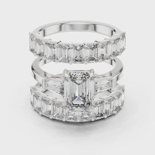 Illusion emerald-cut trilogy diamond ring set in white gold

Lab-grown emerald-cut diamond engagement ring set

Elegant illusion trilogy bridal ring set