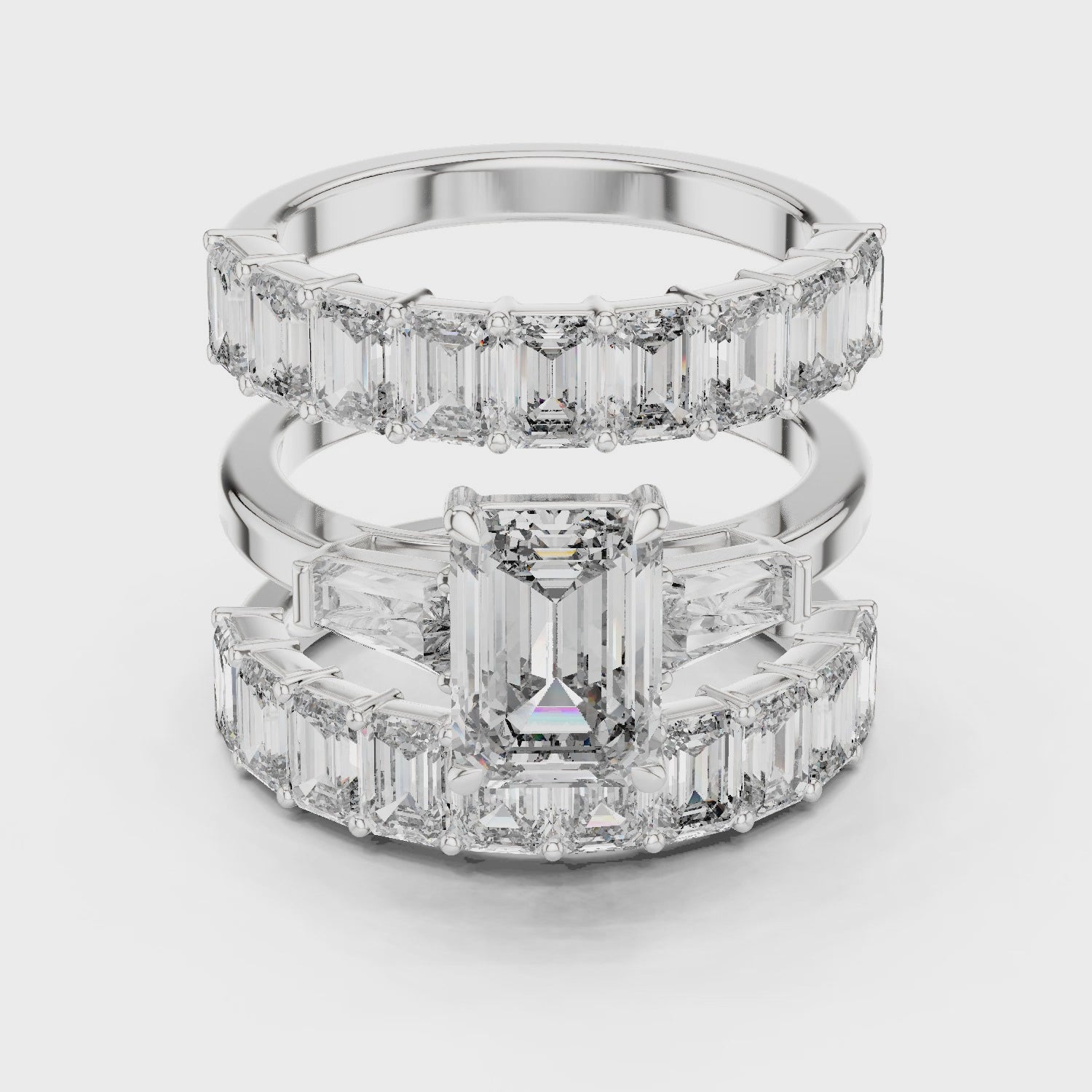 Illusion emerald-cut trilogy diamond ring set in white gold

Lab-grown emerald-cut diamond engagement ring set

Elegant illusion trilogy bridal ring set