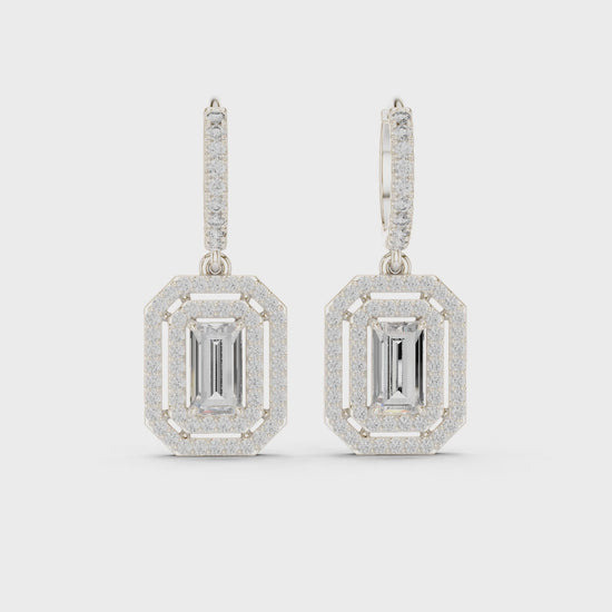 Emerald-cut halo lab-grown diamond drop earrings

Emerald-cut diamond halo drop earrings in white metal

Elegant emerald halo diamond earrings for women