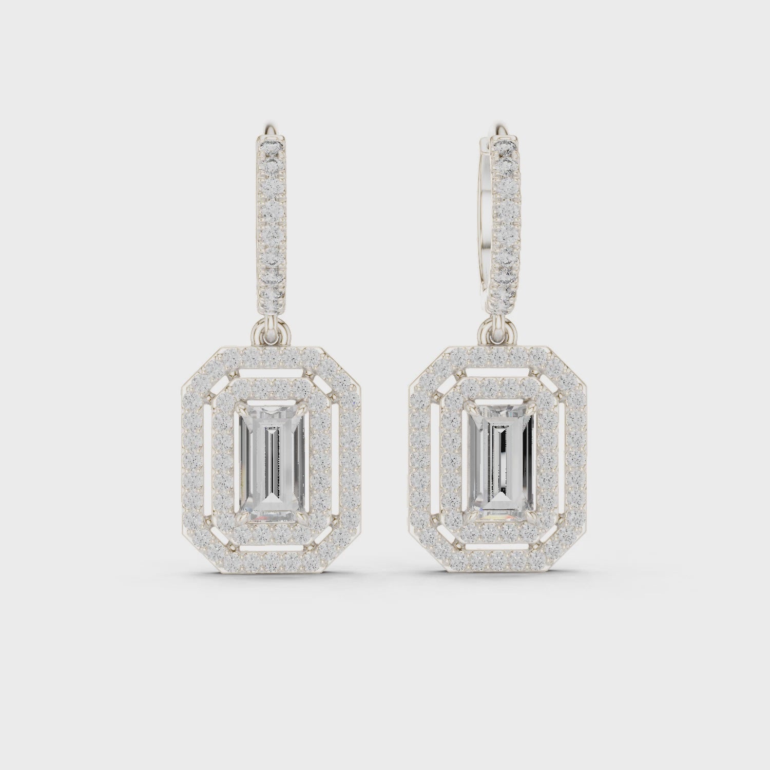 Emerald-cut halo lab-grown diamond drop earrings

Emerald-cut diamond halo drop earrings in white metal

Elegant emerald halo diamond earrings for women