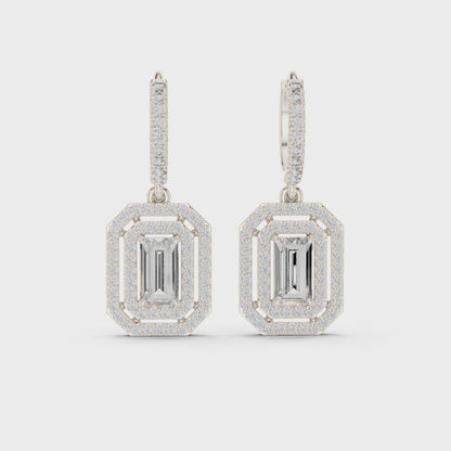 Emerald-cut halo lab-grown diamond drop earrings

Emerald-cut diamond halo drop earrings in white metal

Elegant emerald halo diamond earrings for women