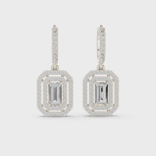 Emerald-cut halo lab-grown diamond drop earrings

Emerald-cut diamond halo drop earrings in white metal

Elegant emerald halo diamond earrings for women