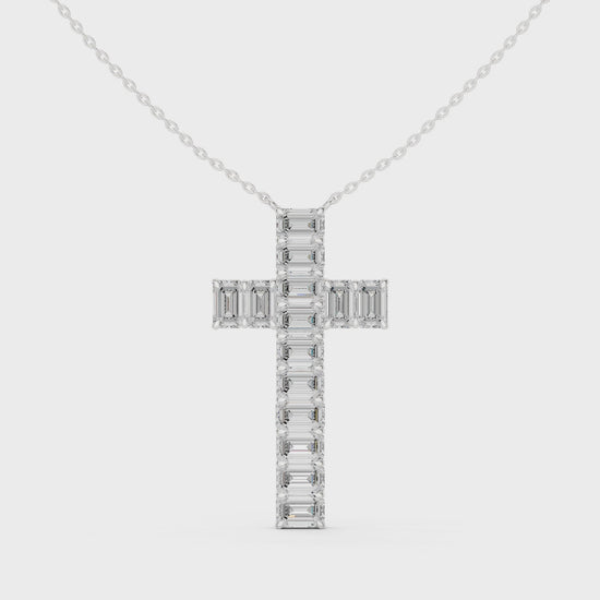 Diamond cross pendant necklace with baguette-cut diamonds

Emerald-cut diamond cross pendant in white gold

Luxury lab-grown diamond cross necklace