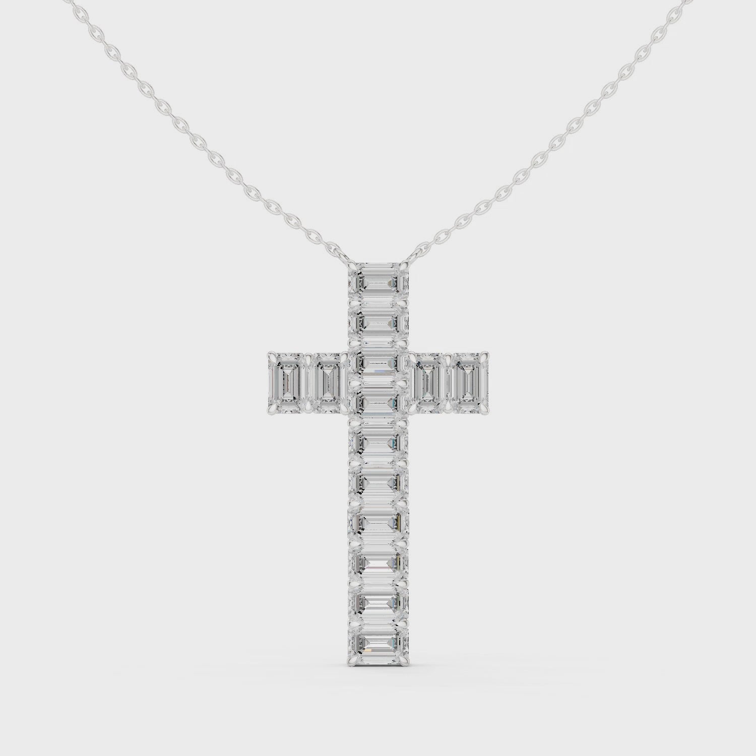 Diamond cross pendant necklace with baguette-cut diamonds

Emerald-cut diamond cross pendant in white gold

Luxury lab-grown diamond cross necklace