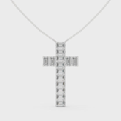 Diamond cross pendant necklace with baguette-cut diamonds

Emerald-cut diamond cross pendant in white gold

Luxury lab-grown diamond cross necklace
