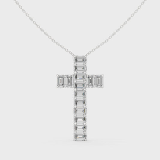Diamond cross pendant necklace with baguette-cut diamonds

Emerald-cut diamond cross pendant in white gold

Luxury lab-grown diamond cross necklace