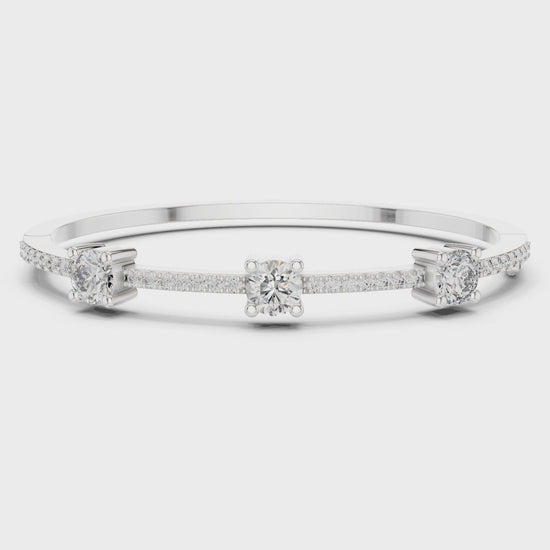 Lab-grown diamond trio bracelet featuring three round diamonds in polished metal finish