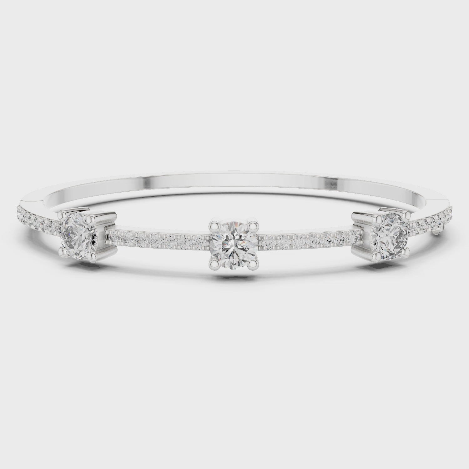 Lab-grown diamond trio bracelet featuring three round diamonds in polished metal finish