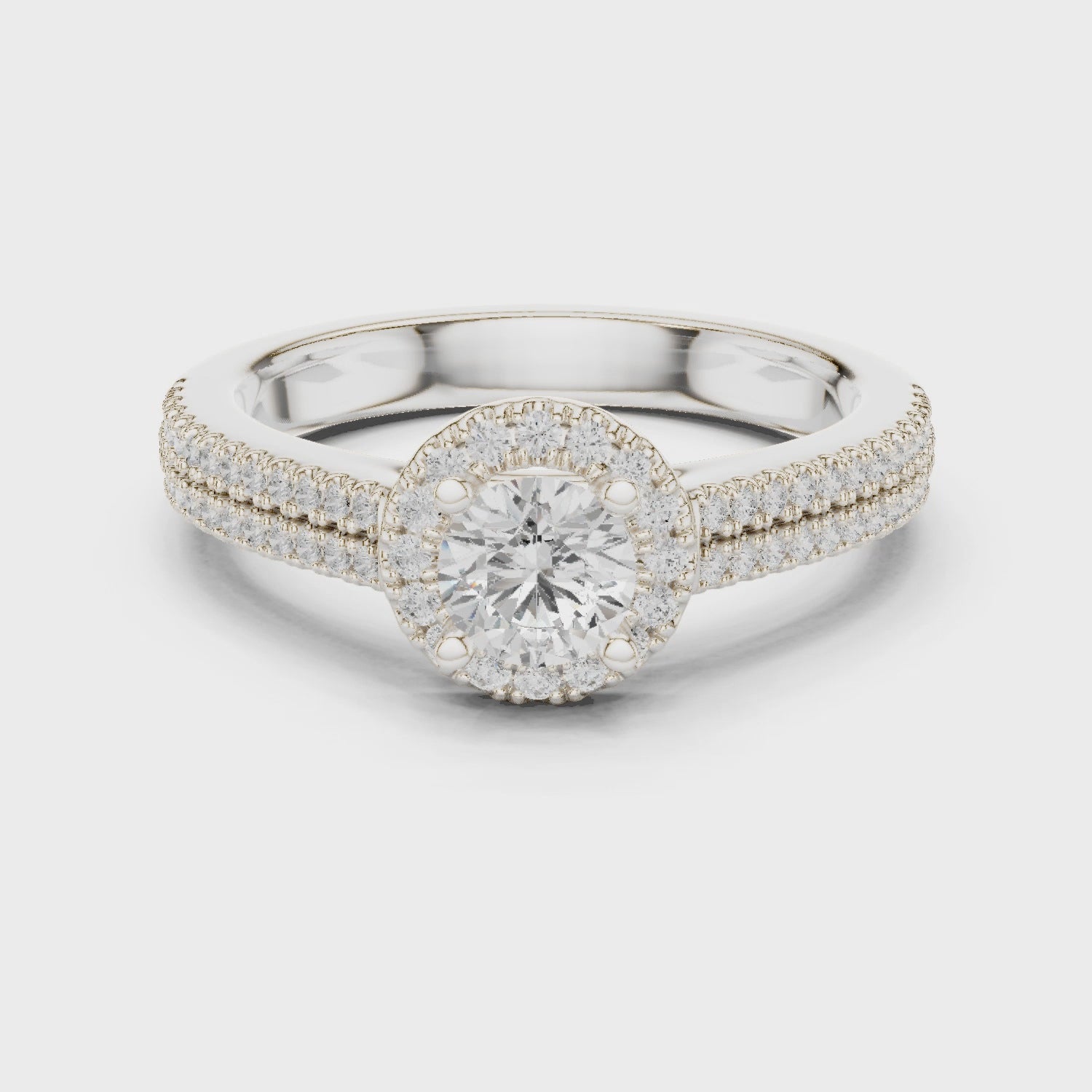 Double-row pavé halo lab-grown diamond engagement ring

Round diamond double halo engagement ring

Pavé halo bridal diamond ring