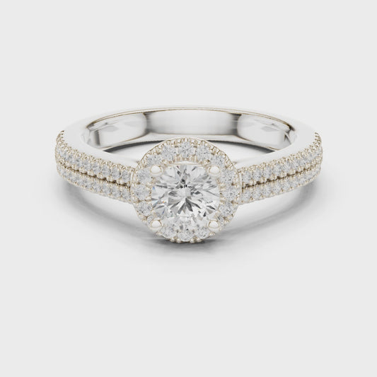 Double-row pavé halo lab-grown diamond engagement ring

Round diamond double halo engagement ring

Pavé halo bridal diamond ring