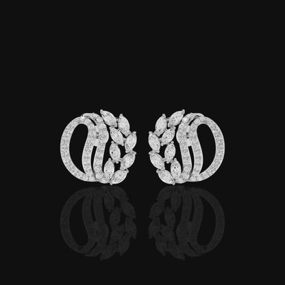 Marquise Hoop Earrings, Curved Statement Earrings, Sparkling Leaf Design Jewelry, Elegant Gift for Women