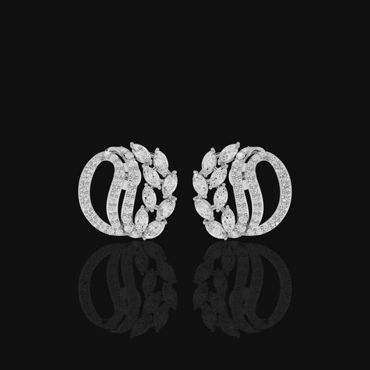 Marquise Hoop Earrings, Curved Statement Earrings, Sparkling Leaf Design Jewelry, Elegant Gift for Women