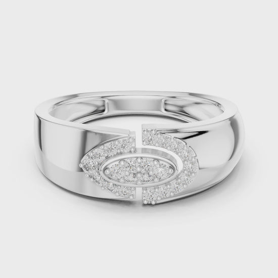 Eclipse Halo Diamond Ring featuring oval center diamond with pavé-set accents on polished metal band