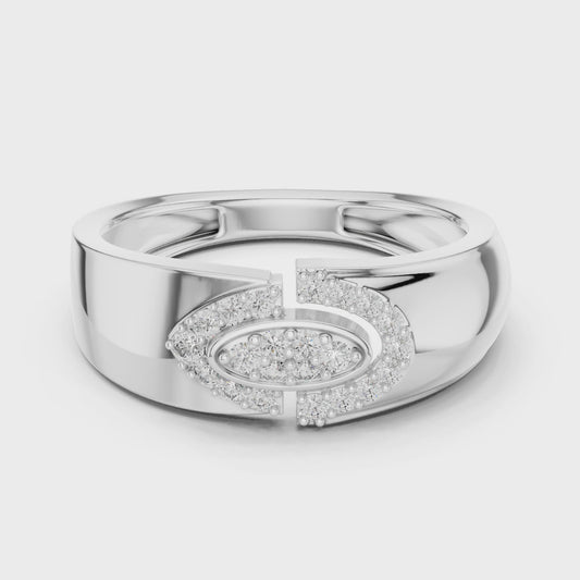 Eclipse Halo Diamond Ring featuring oval center diamond with pavé-set accents on polished metal band