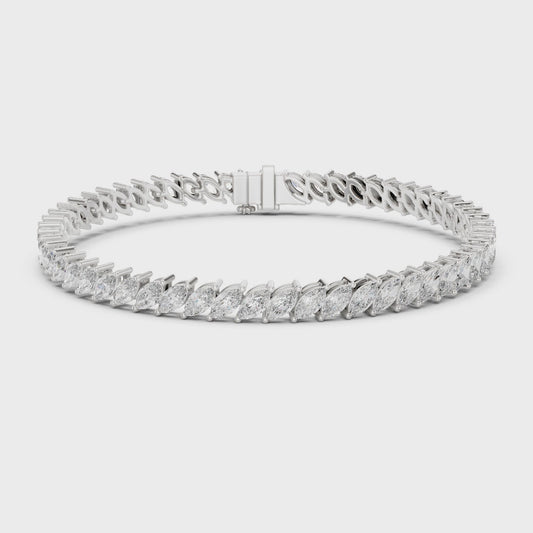 Marquise-cut lab-grown diamond tennis bracelet with elongated sparkle in polished metal setting
