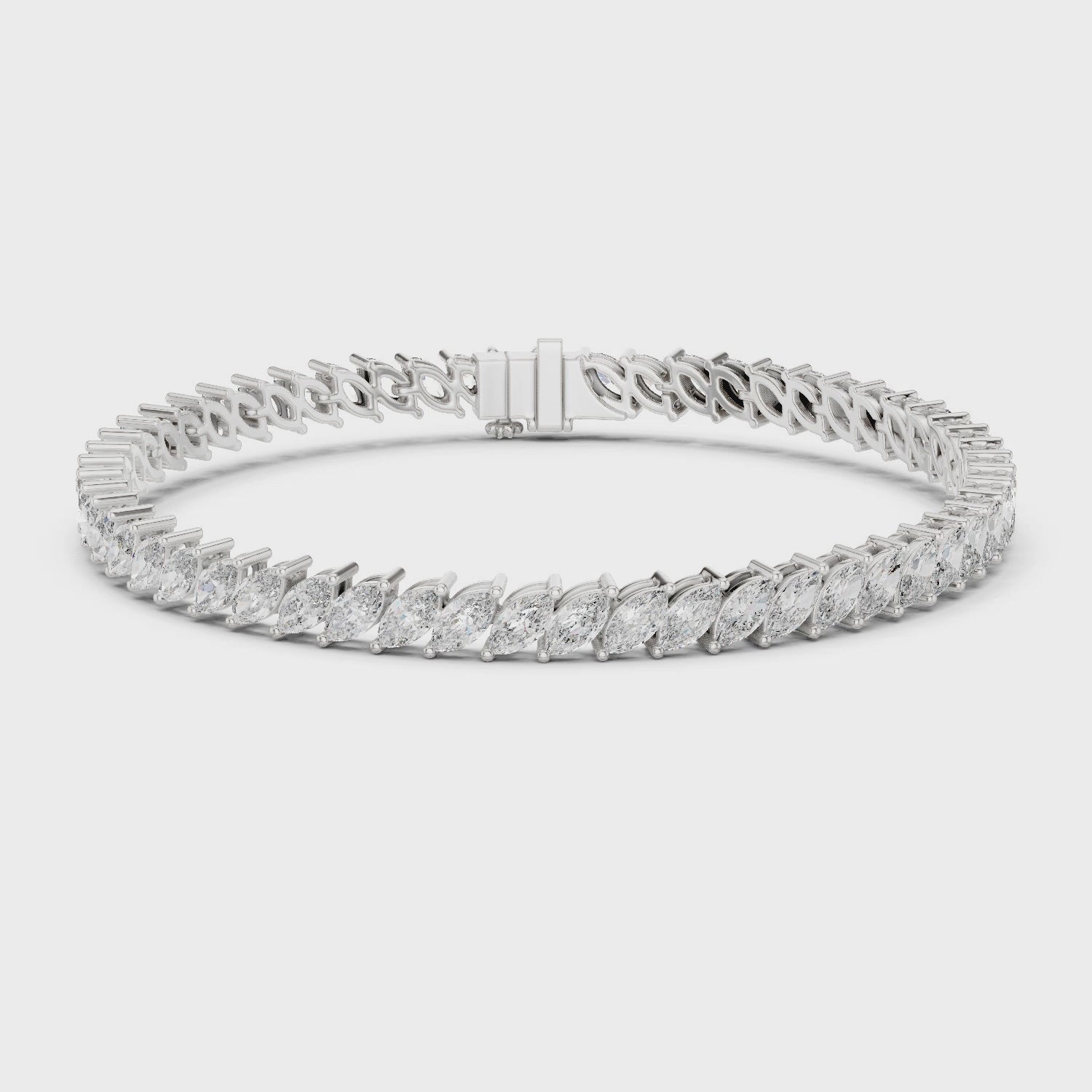 Marquise-cut lab-grown diamond tennis bracelet with elongated sparkle in polished metal setting