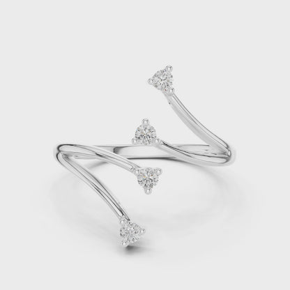 Matisha open-space cuff ring in white gold

Modern designer open cuff ring close-up

Lab-grown diamond accented open cuff ring