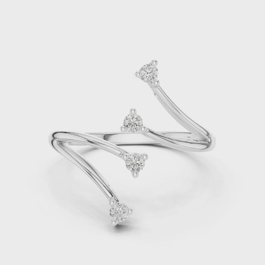 Matisha open-space cuff ring in white gold

Modern designer open cuff ring close-up

Lab-grown diamond accented open cuff ring