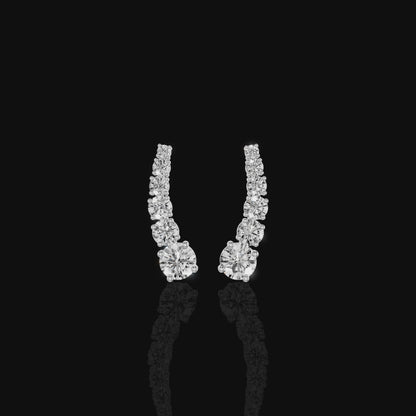 Diamond Cuff Earrings, Round Brilliant Stone Earrings,  Elegant Luxury Statement Jewelry