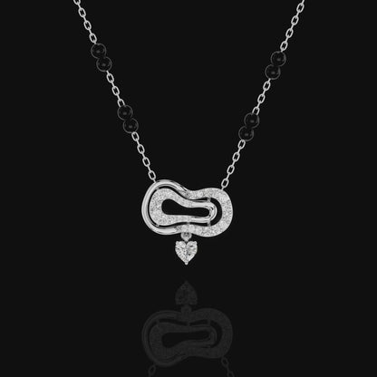 Modern Diamond Heart Mangalsutra Necklace with Black Beads, Elegant Indian Bridal Jewelry