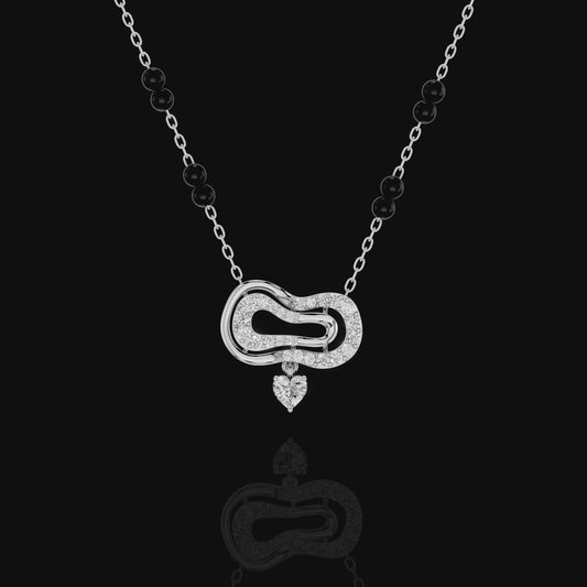 Modern Diamond Heart Mangalsutra Necklace with Black Beads, Elegant Indian Bridal Jewelry