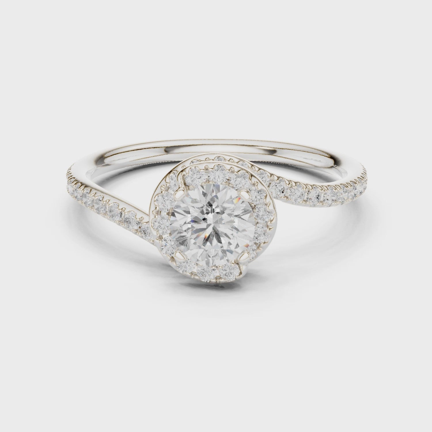 Round lab-grown diamond east-to-west bypass engagement ring

Pavé diamond bypass band engagement ring in white gold

Modern lab-grown diamond bridal ring